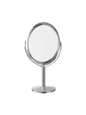 ® Oval Masaüstü Ayaklı 360° Dönebilen çift taraflı büyüteçli krom ayna 18X10cm