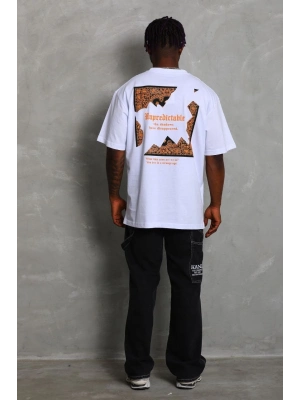 Oversize Baskılı Bisiklet Yaka T-Shirt - Beyaz -