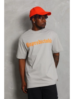 Oversize Baskılı Bisiklet Yaka T-Shirt - Gri -