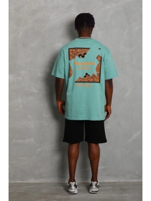 Oversize Baskılı Bisiklet Yaka T-Shirt - Mint Yeşili