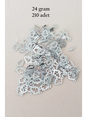 Oya Abiye Bileklik Kolye Pleksi Metalik Plastik Pul Gümüş Renk 24 gram 210 adet - BNC573