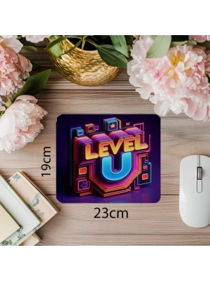 Oyun Enerjili Level Up Mouse Pad Tasarımı - 19x23 cm 2 mm Dikdörtgen İthal Baskılı Mouse Pad