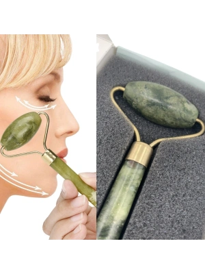 ®  Özel Süngerli Kutusunda Kırılmaz Çift Taraflı 2li Cilt Yüz Masaj Aleti Jade Roller Yeşim Taş