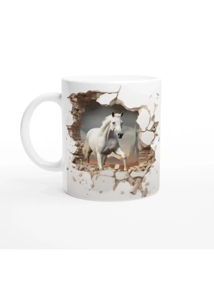 Özgürlüğe Koşan Beyaz At Baskılı Kupa Bardak