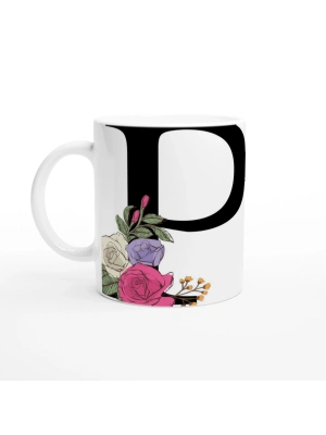 P Harfi Çiçek Süslemeli Harfli Kupa Bardak