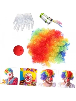 Palyaço Saç, Burun, Eldiven, Baston Seti 4lü
