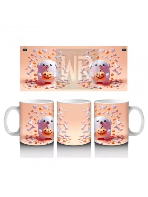 Pamuk Şeker Desenli Sevimli Cadı Figürlü Renkli Cadılar Bayramı Baskılı Kupa Bardak