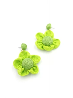 Papatya Hasır Küpe - Yeşil