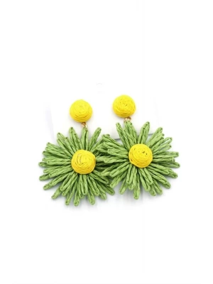 Papatya Hasır Küpe - Yeşil