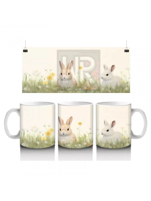 Papatya Tarlasında İkiz Tavşanlar – Bahar Temalı Kupa Bardak