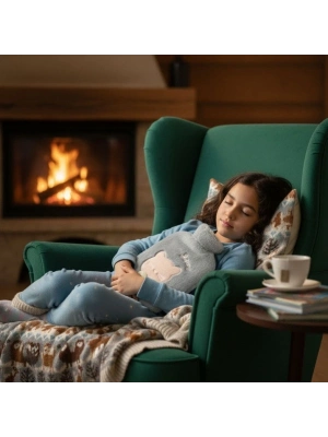 Papyonlu Kedi Figürlü Mavi Peluş Sıcak Su Torbası 1 Litre