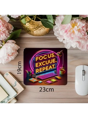 Parlak Desenli Ofis Mousepad – Focus Repeat Sloganlı - 19x23 cm 2 mm Dikdörtgen İthal Baskılı Mouse Pad