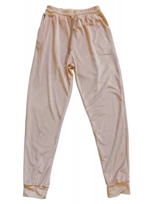 Parlak Kadife Cepli Pantolon Eşofman Pijama Altı Unisex Lastikli Paça Bej