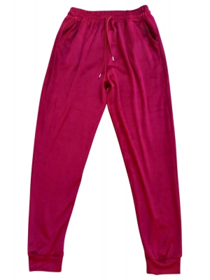 Parlak Kadife Cepli Pantolon Eşofman Pijama Altı Unisex Lastikli Paça Bordo