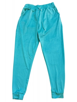 Parlak Kadife Cepli Pantolon Eşofman Pijama Altı Unisex Lastikli Paça Yeşil