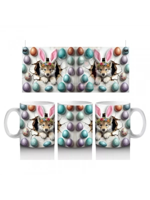 Paskalya Yumurtaları Arasında Sevimli Tavşanlar – Baskılı Kahve Kupası
