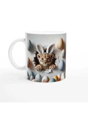 Paskalya Yumurtaları Arasında Tavşan Kulaklı Aslan Yavrusu Temalı Baskılı Kupa Bardak