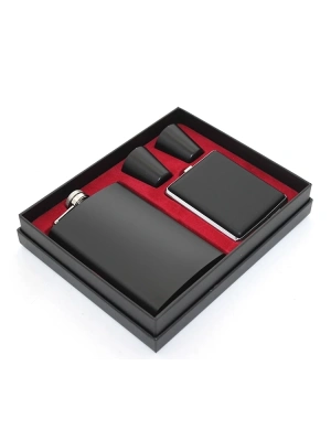 Paslanmaz Çelik 2 Shot Bardak Ve  Tabakalı Matara Seti Alk2670