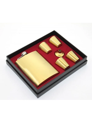 Paslanmaz Çelik 4 Shot Bardaklı Matara Seti Gold