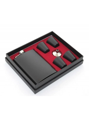 Paslanmaz Çelik 4 Shot Bardaklı Matara Seti Siyah Renk