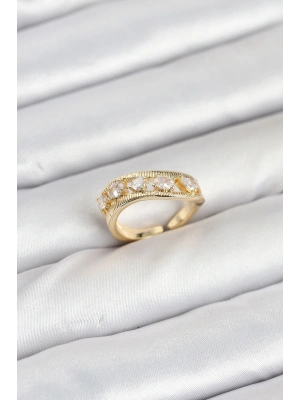 Pirinç Gold Renk Zirkon Taşlı Kadın Yüzük