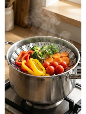 Paslanmaz Çelik Katlanabilir Buharda Pişirme Ve Haşlama Aparatı 27 cm