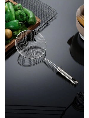 Paslanmaz Çelik Kevgir 14 cm Uzun Saplı Süzgeç Kızartma Kevgiri