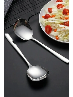 Paslanmaz Çelik Mini Servis Kaşığı 20 cm Salata Tatlı Yemek Servis Kaşığı