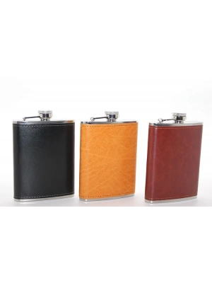 Paslanmaz Çelik Tekli 8 Oz Derili Matara  Alk2661