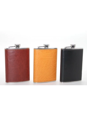 Paslanmaz Çelik Tekli 9 Oz Derili Matara  Alk2662