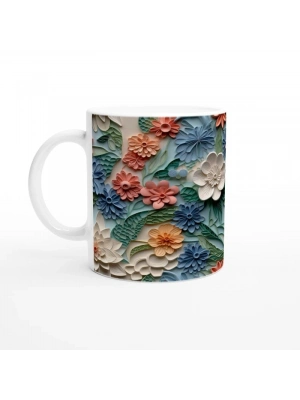 Pastel Bahar Tonlarında Neşeli Çiçek Desenli Kupa Bardak