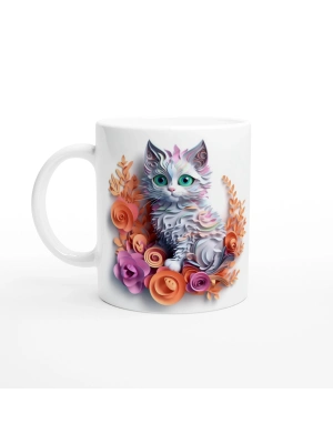 Pastel Çiçekli Tatlı Kedi Kupa Bardak