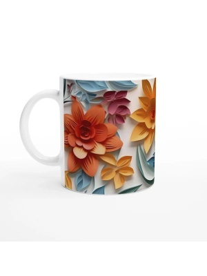 Pastel Kesitli Canlı Çiçek Desenli Kupa Bardak