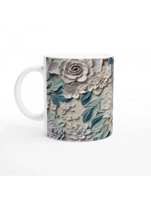 Pastel Mavi ve Krem Çiçekli Kupa Bardak