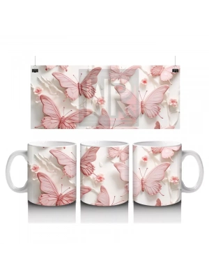 Pastel Pembe ve Beyaz Kelebekler – Baskılı Kupa