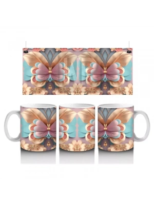 Pastel Renkli İkiz Kelebekler Deseni – Baskılı Kahve Kupası