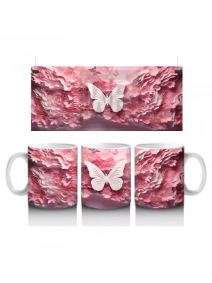 Pastel Renkli Şık Kelebek– Baskılı Kahve Kupası
