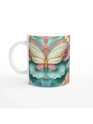 Pastel Renkli Zarif Kelebek Temalı Baskılı Kupa Bardak