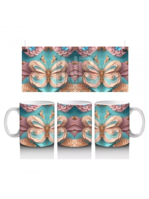 Pastel Renkli Zarif Kelebekler – Baskılı Kahve Kupası