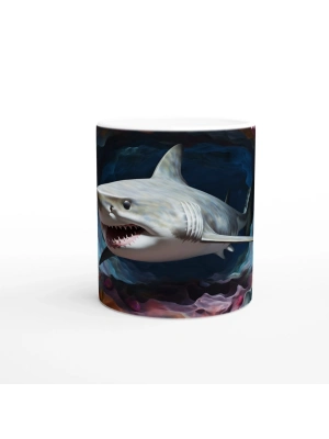 Pastel Tonlarda Mercanlar Arasında Köpekbalığı Su Altı Temalı Kupa Bardak