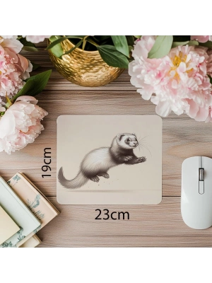 Pastel Zemin Üzerinde El Çizimi Ferret - 19x23 cm 2 mm Dikdörtgen İthal Baskılı Mouse Pad