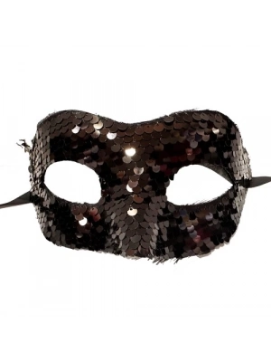 Payetli Venedik Balo Parti Maskesi Siyah