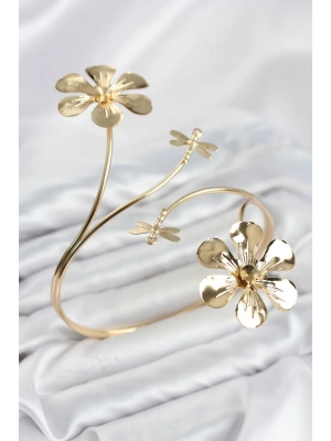 Pazu Bileklik Gold Renk Pirinç Çiçek Model