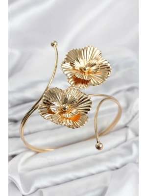 Pazu Bileklik Gold Renk Pirinç Çiçek Model