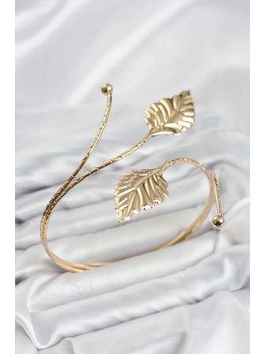 Pazu Bileklik Gold Renk Pirinç Yaprak Model