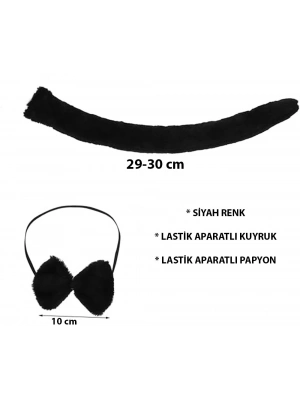 Peluş Siyah Renk Kuyruk Ve Papyon Yetişkin Çocuk Uyumlu