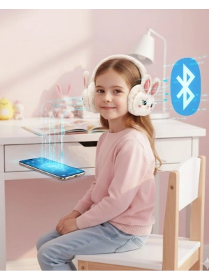 ® Peluş Tavşan Kulaklı Bluetooth Kulaklık Kablosuz Müzik ve TF Kart Destekli
