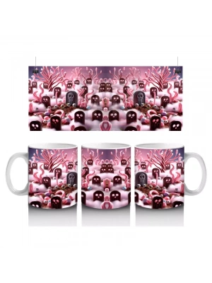 Pembe Arka Plan Üzerinde Vampir Kostümlü Çocuklar Figürlü Tatlı Cadılar Bayramı Baskılı Kupa Bardak