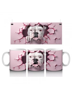 Pembe Arka Planda Bulldog Deseni - Baskılı Kahve Kupası