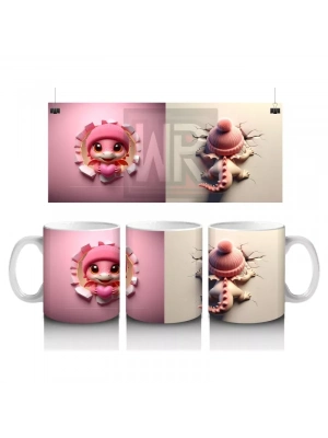 Pembe Arka Planda Şapkalı Oyuncak Ayıcıklar – Baskılı Kahve Kupası